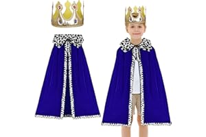 DKINY 2 Pcs King Costume Kids Prince Crown and Blue Cape for Boys Kids King Fancy Dress Costume for Prince Role Play Christmas Nativity Cosplay