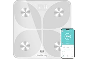 HEALTHKEEP Körperfettwaage, Digital Personenwaagen Bluetooth Körperanalysewaage mit App Smart Waage für Körperfett, BMI, Muskelmasse, Protein, BMR 28cm*28cm