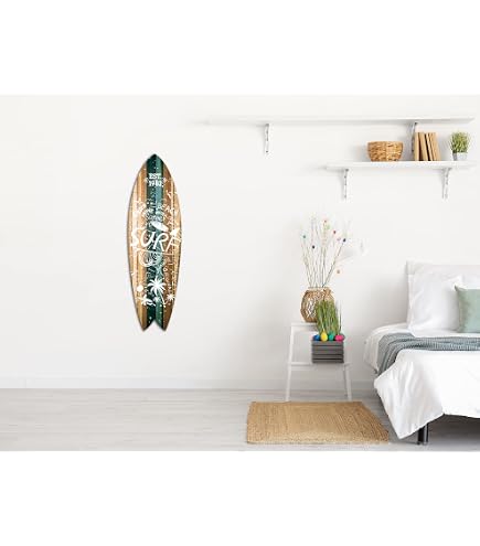 DECLINA Surfbrett Wanddekoration – Alu Dibond Platte Mit Hawaiischer Landschaft, 100 X 30 Cm