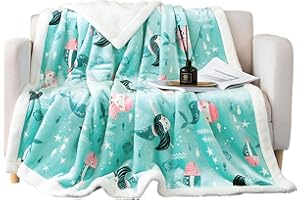 Queenshin Coperte Pile Lusso Sirena Sherpa Plaid Matrimoniale 150 X 200 CM, 540 GSM Accogliente Natale Spesse Coperte per Divano Divani, Blu