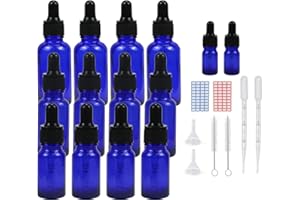 Reyshin 12 Pack Glass Dropper Bottles, 3 Different Volume Blue Glass Bottle with Dropper Pipettes Refillable Sample Dropper Bottle for Essential Oil Aromatherapy Eye Drops(10ml+20ml+30ml blue)