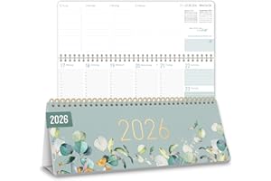 ‎HÄFFT Häfft® Wochen-Tischkalender 2026 quer mit Aufsteller "Minty Leaves" 1 Woche 2 Seiten, Schreibtisch-Kalender mit Sprüchen, Wochenkalender 29,7 x 11,6 cm - nachhaltig & klimafreundlich