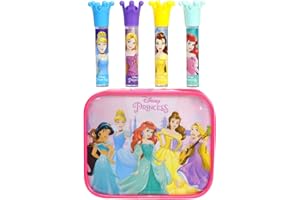 DISNEY PRINCESS Markwins Ensemble de Brillant à Lèvres Gloss et Pochette Princesse- Kit de Maquillage Pour Fille avec 4 Brillants à Lèvres et une Pochette avec Vos Princesses Préférées - Jouets et Cadeau Pour Filles