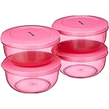 Amazon Brand - Solimo Polypropylene Nestable Round Container 600 Ml Set Of 4, Pink
