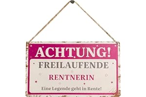 JENICH Rentnerin Geschenk Renteneintritt Geschenk Frau Ruhestand Geschenk Abschiedsgeschenk Kollegin Freilaufender Rentnerin Holzschild Retro für Wand,Tür zum Aufhängen zur Pensionierung und Rentenbeginn