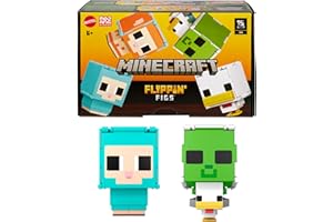 Mattel Minecraft Flippin Figs Pack 2 figuras de acción intercambiables 2 en 1, modelos surtidos, juguete +6 años, HXK17