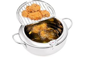 Zjyufy Fritteuse Topf Edelstahl Japanische Fritteuse Topf 4.2L Tempura Frittiertopf für Pommes Frites Huhn Japanese Fryer Pot 4.2L Tempura Deep Fryer Pot for French Fries Chicken