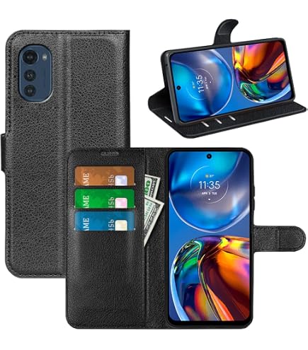 Custodia Portafoglio In Pelle PU Con Quadrifoglio Per Motorola Moto E32 - Flip Cover Magnetica Con Supporto E Slot Per Carte - AMWEI - Oro Rosa