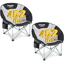 thumbnail image 2 of KingCamp Folding Portable Saucer Moon Lounge Chair With Cupholder Storage Pocket For Indoor Home Or Outdoor Camping And Tailgating, Black/Medium Gray 2 of 13