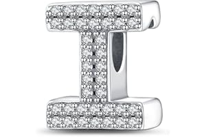 LaMenars A-Z Letter Charms925 Sterling Silver Beads for Pandora Bracelets with 5A Cubic Zirconia, Birthday Jewelry Gifts Women Girls