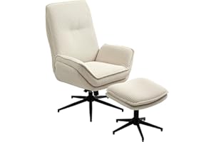 HOMCOM Fotel relaksacyjny z taboretem, obracany o 360°, fotel telewizyjny z funkcją leżenia, fotel TV o wyglądzie sztruksu, fotel do odpoczynku do salonu, sypialni, beżowy