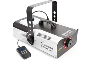 Beamz S1500LED Machine à fumée professionnelle avec 9 x LED RBG, 1500W, Réservoir de 2000ml, Débit de fumée 295m3/min, Télécommande sans fil et filaire, Idéal pour vos soirées ou autres événements