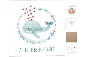 LEGEZON Taufgeschenke für Jungen Mädchen Patenkind,Karte Taufe mit Umschlag aus Kraftpapier,Hochwertig Taufkarten mit Taufe Sticker Deko,Glückwunschkarten zur Taufe Geschenk Taufe Klappkarte mit Wal tanzende