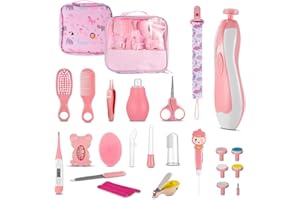 ZONJIE Kit de soins de santé et de toilettage pour bébé, 28 pièces, kit de toilettage amélioré avec brosse à cheveux, peigne, coupe-ongles pour nouveau-né, tout-petit, bébé (Rose)