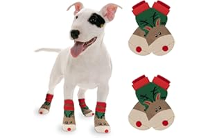 RANYPET Lot de 2 paires de chaussettes de Noël pour chien Chaussettes antidérapantes Doux et réglable Protection des pattes pour les vieux chiens avec sangle Contrôle de traction pour