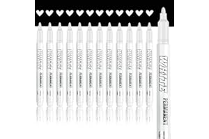 newatty 12 Pennarelli Acrilici,1mm Permanente Bianco Pennarelli Dipingere Sassi Penne Acriliche Bianche Indelebile per Disegnare su Carta Nera Legno Metallo Vetro Pneumatici Tela Pietra