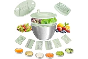 Souvik 5L Salatschleuder Edelstahl mit Deckel – zum Waschen und Trocknen von Salat, Rutschfester Boden & Stopptaste, Groß Salat Schleuder Salad Spinner, BPA-frei