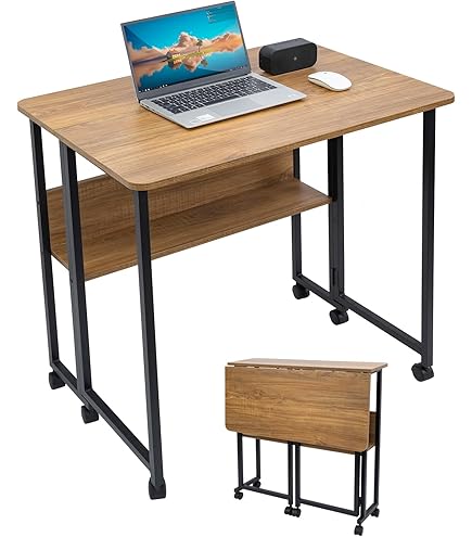 Bureau Pliable Ultra-mince 80x62 Cm - Avec Support Moniteur Réglable - Idéal Petit Espace, étudiant, Télétravail - Montage Facile, Rangement Pratique