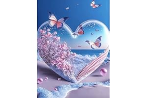 DAERLE Diamond Painting, 5D Diamond Painting Kits Complet Adulte Broderie Diamant Peinture Diamant Painting Kits Complet Rond Perles Diamond Painting Complet (Coeur de Papillon de Plage 30x40cm)