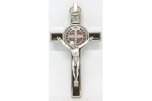 GTBITALY 10.001.11 MS Cruz de San Benito Deluxe tamaño 8 cm marrón medalla inri esmaltado a mano plata exorcismo exorcista