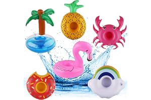 HILEYU 6 Piezas Flotador Portavasos Inflable Bebida Flotante Portavasos Flotador Inflable Posavasos en Piscina Soporte Hinchable para Bebidas Flotabilidad Posavasos Flotadores para Familia Piscina Fiesta