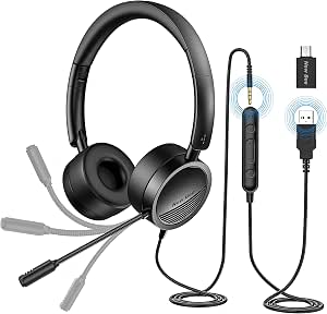 2 Pezzi] Cuffia PC con Microfono New Bee Cuffie USB/3.5 mm Cancellazione  del Rumore \u0026 Suono Stereo Nitido Auricolare Business per Skype Zoom MS Team  Seminario Web Chiamare Call Center :