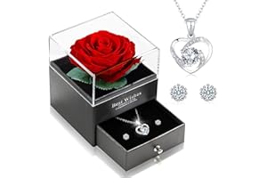 INYESKON Ewige Echte Rose mit Herz Halskette und Ohrringe aus 925 Sterlingsilber, Infinity Rosen, Schmuck Geschenkbox, Rosenbox Geburtstag, Valentinstag, Hochzeitstag Geschenke für Sie Freundin Frauen