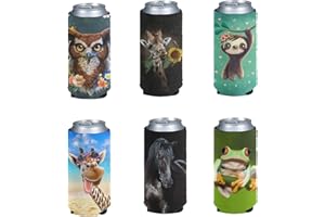 Kuiaobaty 12oz Slim Beer Can Cooler Sleeves Premium Quality Neoprene Beer Can Cooler Holder Animal Horse,Giraffe Print Soft Insulated Resuable Drink Covers Pack of 6