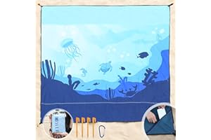 DEWUR Manta de playa XXL, sin arena, impermeable, para pícnic, para vacaciones, playa, camping, viajes, 210 x 200 cm, mundo marino