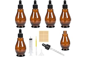 Nadisean 6 Stk Pipettenflasche Glasflasche 50ml, Apothekerflasche Birnenform Braunglasflasche Set mit Tropfenpipette, Glas Tropfflasche mit Trichter für Ätherische Öl