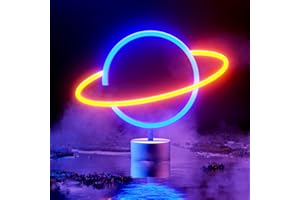 HOSYMO Planet Neon Sign, LED Neon Light Leuchtreklame mit Ständer, Batterie oder USB Betrieben, Saturn Neon Schild Licht Deko für Party, Bar, Schlafzimmer, Weihnachten