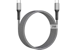 KINPEE Cable USB C Carga Rapida 3M, 100W Cable USB C Largo cable Cargador Tipo C Carga Rapida Nylon cable USBC a USBC para iPhone 17 16 Pro Max/Plus,iPad Pro/Air,MacBook Air/Pro,Samsung Galaxy S25/S24,Xiaomi