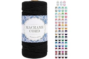 Uiopa Corde Macramé 3mm x 100m Ficelle Macramé Naturel Cordon Coton Fil Macramé 3mm Cordelette pour Suspension Murale Tressée de Plante Rideau Bricolage Décoration Intérieure Boho (Le Noir)
