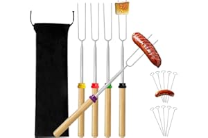 CHANEEHANN 5 Pack Barbecue Forks Kit,31-81 cm Extendable Marshmallow Roasting Sticks Stainless Steel for Retractable Fire Pit Accessories for Outdoor,Indoor Campfire - Roasting & Toasting Over an Open BBQ