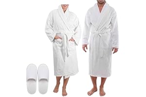 Westlane Linens 100% Egyptian Cotton Terry Toweling Bathrobe with complimentary Slippers, Hotel & Spa Quality Unisex Dressing Gown Bath Robes for Men & Women