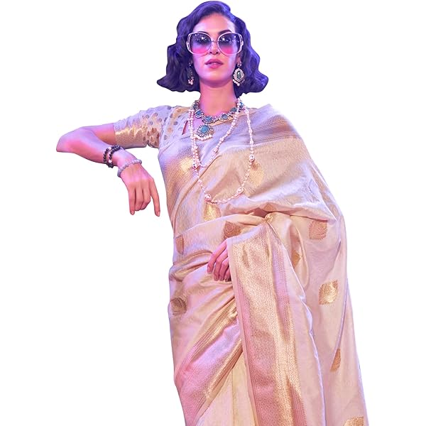 STYLE INSTANT Sari's voor vrouwen Banarasi Art Zijde Geweven Saree |, Designer Indiase huwelijkscadeau Sari met niet-gestikte blouse, Donkerblauw, one size