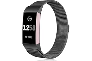 Faliogo Bracelet de Remplacement Compatible avec Fitbit Charge 3 Bracelet/Fitbit Charge 4 Bracelet, Bande Réglable en Métal en Acier Inoxydable pour Femmes Hommes, Petit Grand