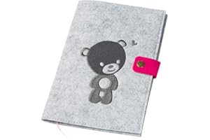 LUXDAG Uheft Custodia 'Orso' in feltro con chiusura a bottone, (colore & motivo a scelta), 2 in 1: custodia per libretto sanitario e libretto di vaccinazione