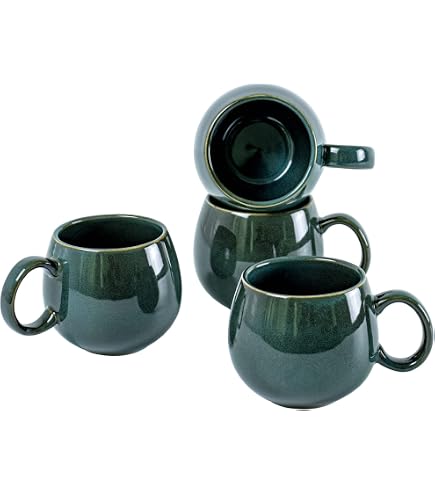Set 4 Tasses Cappuccino 600ml - Céramique Vert Brillant - Lavables Au Lave-vaisselle