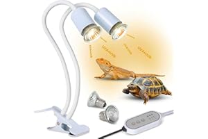 testyu Lampe Chauffante Tortue à Deux Têtes, 25W+50W Reptiles Lampe Tortue Terrestre E27 UVA+UVB Lampe Tortue Terrestre avec 2 Ampoule Basking Spot et Minuterie pour Reptiles (Blanc)