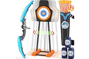 HYES Flèche et Arc Jouet pour Enfants, Kit de Tir à l'arc avec Lumières LED, Flèches à Ventouse, Cible Debout Mobile, Support de Flèche, Jouet d'Intérieur et d'Extérieur