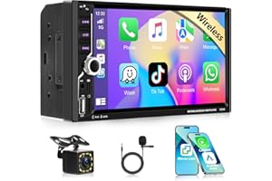 Autorradio Estéreo para Coche Motorsi 2 DIN con Carplay Android Auto, Pantalla Táctil HD de 7'' Bluetooth 5.1/FM Radio 87.5-108.0 MHz/AUX/Retroiluminación Colorida/USB/Cámara de Respaldo y Micrófono
