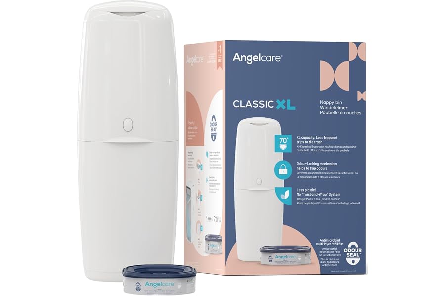Angelcare Cubo para pañales Classic XL. Incluye un repuesto octogonal de alta capacidad y resistente a olores (1 mes - 210 pa