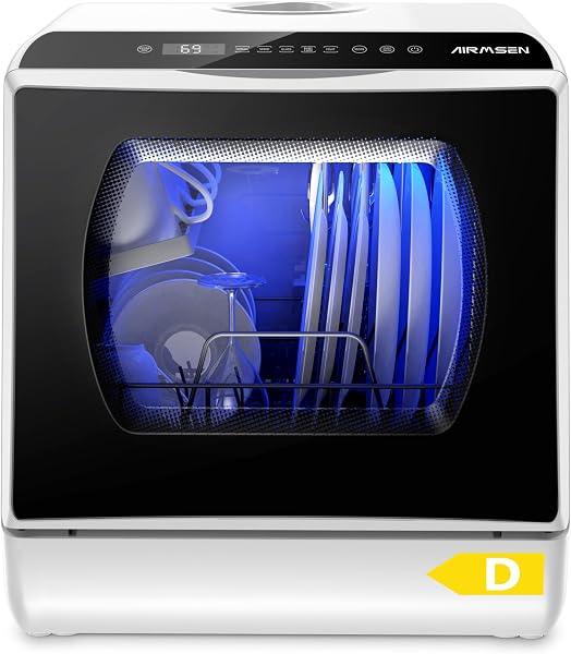 AIRMSEN Mini Table Top Dishwasher - Upgraded 6 Programs Portable Countertop Dishwasher No Plumbing with 2 Water Supply Modes for Kitchen Apartment Outdoor - with Baby Care Mode - 1
