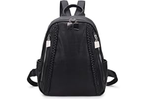 RAVUO Mochila De Cuero Para Las Mujeres De Las Señoras Casual Mochila Mochila De Escuela de Moda Ligera Negro