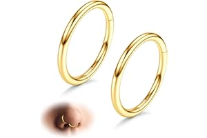 Diamday 2pcs Piercing Nez Anneaux 316L Acier Chirurgical Nez Septum Piercing 16G 18G 20G Anneau Helix Oreille Piercing Nez Anneaux Or Helix Conch Tragus Daith Rook Boucles D'oreilles Argent Noir 6/8mm