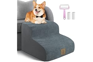 MIDOUAUTOUK Dog Stairs, 2-Steps Pet Ladder for Sofa Bed, Non-Slip Foam Pet Ramp for Small Injured Dogs and Cats, Portable Pet Stairs with Removable and Washable Plush Cover, Send Lint Roller Set Light Blue-Grey