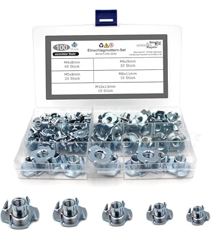 XINGNA Einschlagmuttern Set 110-tlg - M4 M5 M6 M8 M10 Für Möbelbau & Handwerker
