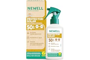 NEWELL | Spray Solar SPF 50 | Repelente Solar Antimosquitos | Para Toda la Familia | Spray Eficaz Contra Mosquitos Tigre 3 horas | Botella 100ml 100% Reciclada y Reciclable