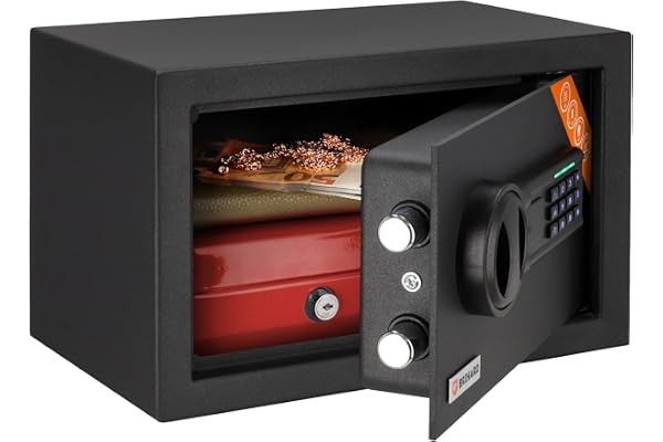 Brihard Home Elektroniskt kassaskåp 20x31x20cm, Pengar & Smycken Låsbart Kassaskåp 11L, Kompakt Säkerhetsbox med Digitalt Knapplås LED-skärm, Mini Kassaskåp för Hem